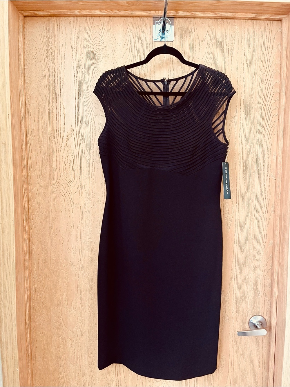Donna Morgan Brown Midi Sheath Dress with Textured Yoke